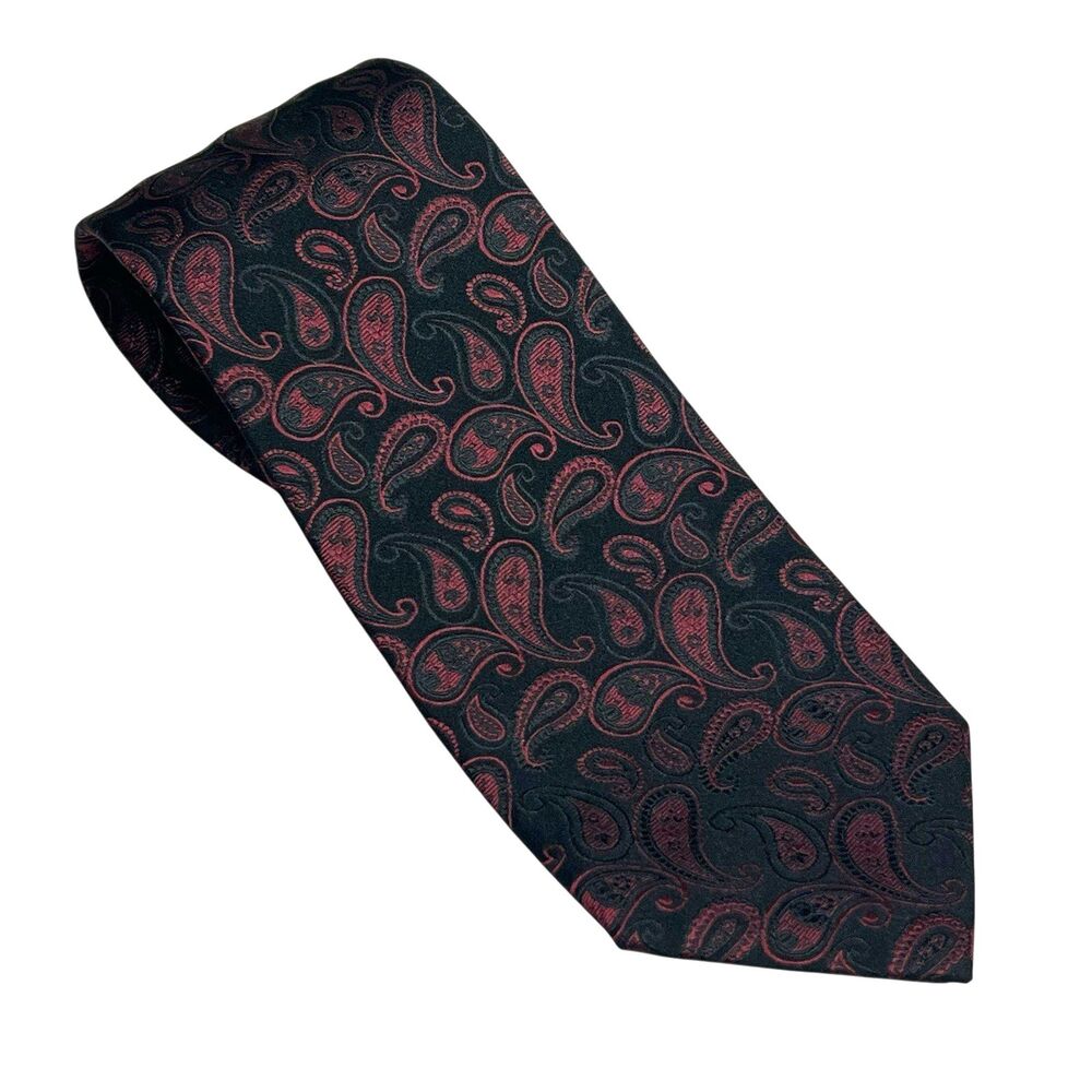 Roberto Villini Couture Silk Tie Red Black Paisley Handmade Italy Maximalist 4"